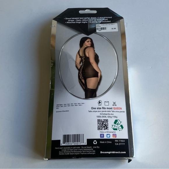 Dreamgirl Rose Lace Gartered Bodystocking One Size Queen Sheer Lace Up Lingerie - Picture 3 of 11